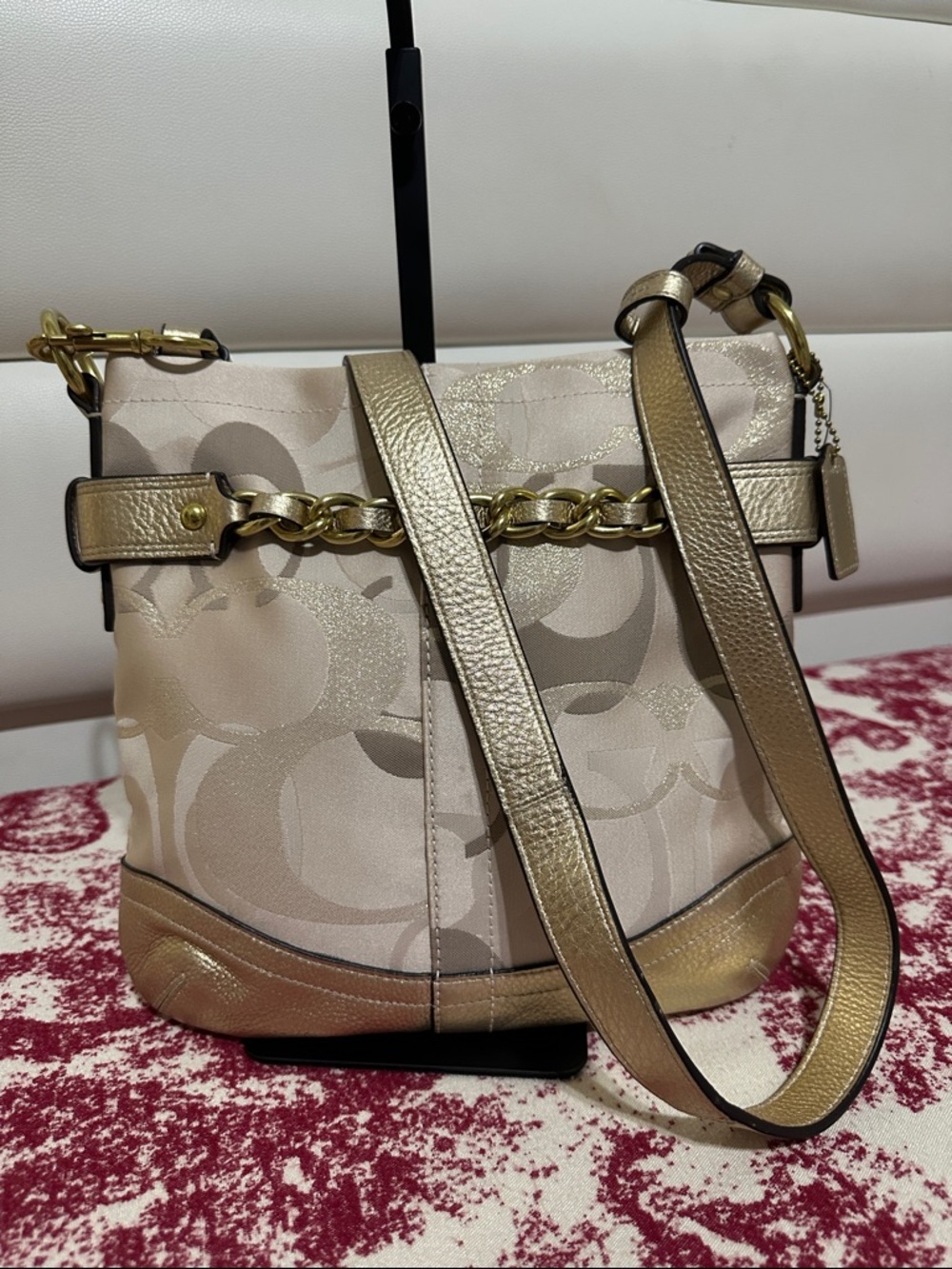 Coach Metallic Gold and Cream Signature Crossbody Shoulder/Crossbody Bag